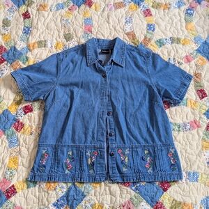 Denim Kids Shirt with Floral Embroidery